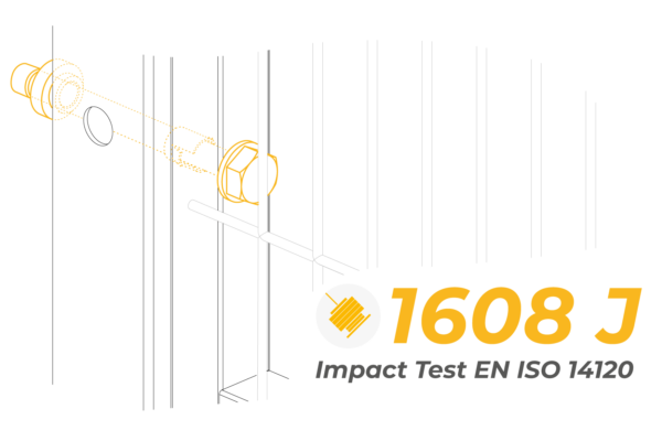 Satech BASIC, the EN ISO 14120-compliant Perimeter Guard, is able to withstand impacts up to 1608 J when assembled with Captive Nuts and Bolts.