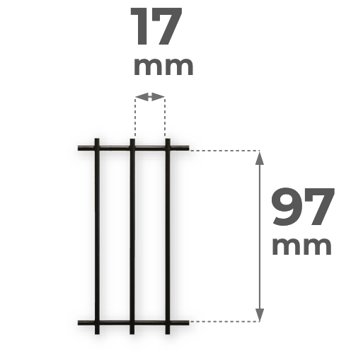 Pannello Satech con telaio: apertura della maglia rete di 17x97 mm
