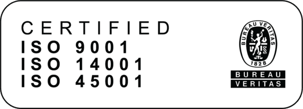 Logo in bianco e nero delle Certificazioni ISO 9001, ISO 14001 e ISO 45001 acquisite da Satech