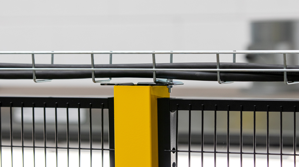 Poteau Satech avec support supérieur soutenant une chemin de câbles en acier